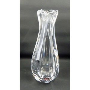 Orrefors Crystal Finger Swung Bud Vase Tulip Ribbed Melon Bulbous Signed
